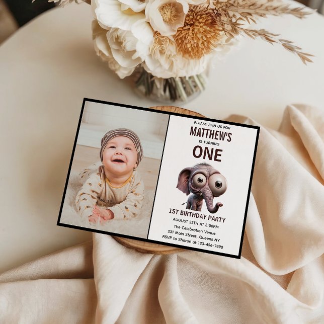 Cute Crazy elephant Farm Theme 1st Birthday Einladung (Cute Crazy elephant Farm Theme 1st Birthday Invitation
)