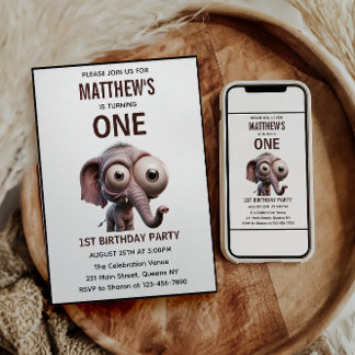 Cute Crazy elephant Farm Theme 1st Birthday Einladung