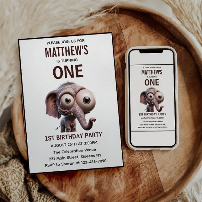 Cute Crazy elephant Farm Theme 1st Birthday Einladung (Cute Crazy elephant Farm Theme 1st Birthday invitation)