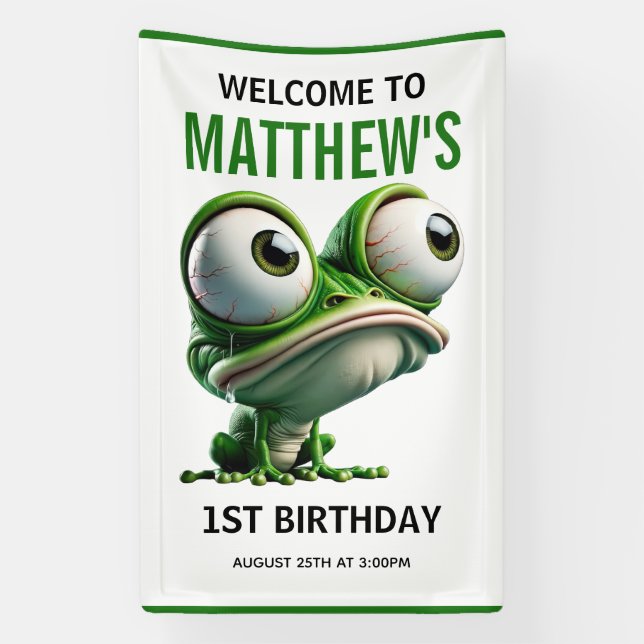 Cute Crazy Frog Farm Theme 1st Birthday Banner (Vertikal)