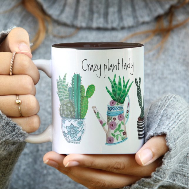 Cute crazy plant lady green plant lover cactus zweifarbige tasse (Von Creator hochgeladen)