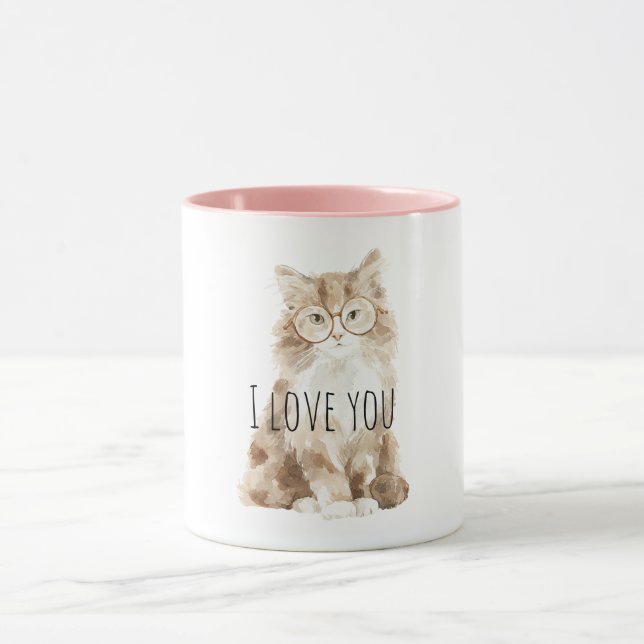 Cute Cream Cat with Glasses Tasse (Zentrum)