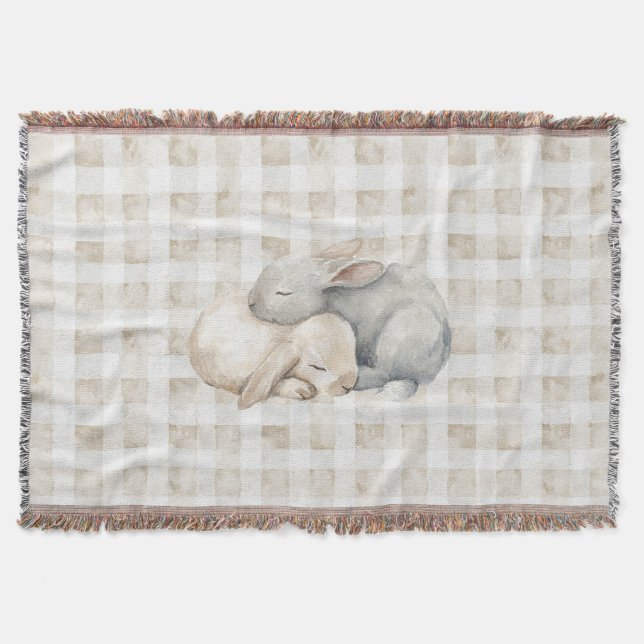 Cute Cream Grey Sleeping Bunnies Plaid Decke (Vorderseite)