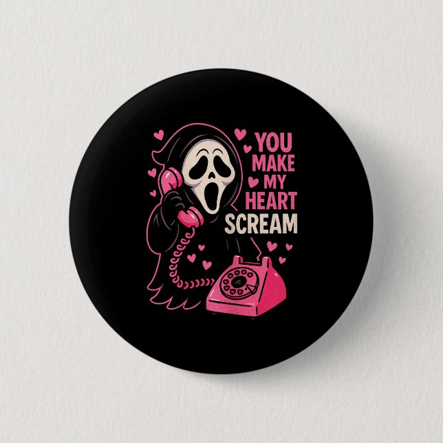 Cute Creepy Horror Make My Heart Scream Valentine’ Button (Vorderseite)