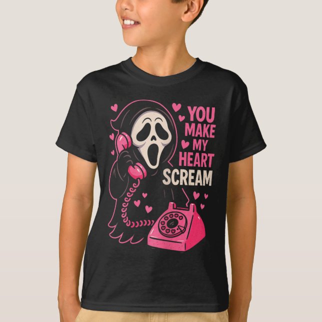 Cute Creepy Horror Make My Heart Scream Valentine’ T-Shirt (Vorderseite)