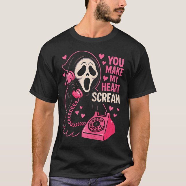 Cute Creepy Horror Make My Heart Scream Valentine’ T-Shirt (Vorderseite)