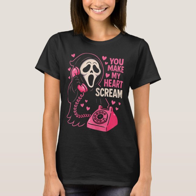 Cute Creepy Horror Make My Heart Scream Valentine’ T-Shirt (Vorderseite)