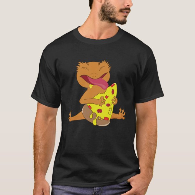 Cute Crested Gecko Eating Pizza Lizard Quotes T-Shirt (Vorderseite)