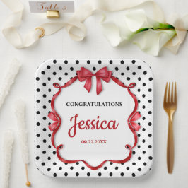 Cute Crimson Bow Baby Shower Pappteller