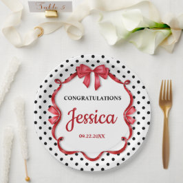 Cute Crimson Bow Baby Shower Pappteller