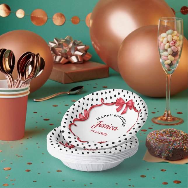 Cute Crimson Bow Birthday Pappteller (Multi)