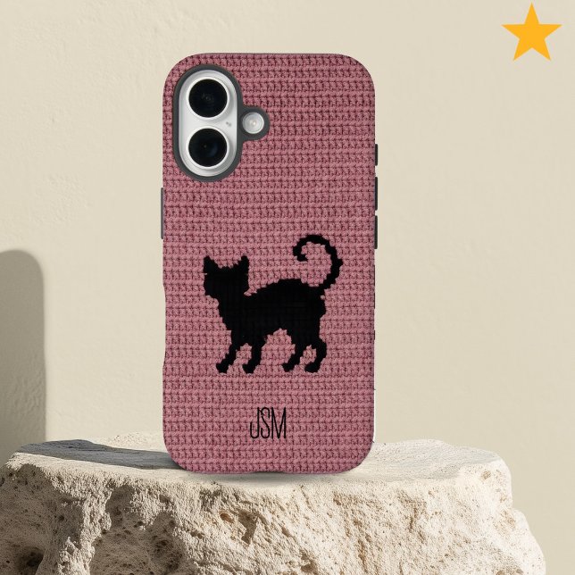 Cute Crochet Black Cat Custom Initials Monogram   Case-Mate iPhone Hülle (Von Creator hochgeladen)