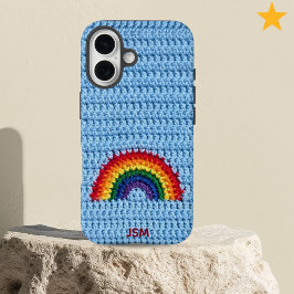 Cute Crochet Rainbow Custom Initials Monogram   iPhone 16 Hülle