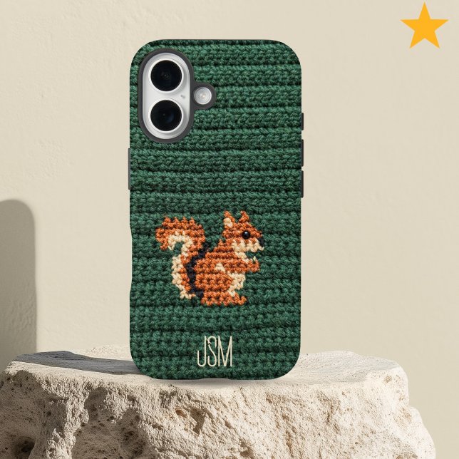 Cute Crochet Squirrel Custom Initials Monogram   Case-Mate iPhone Hülle (Von Creator hochgeladen)