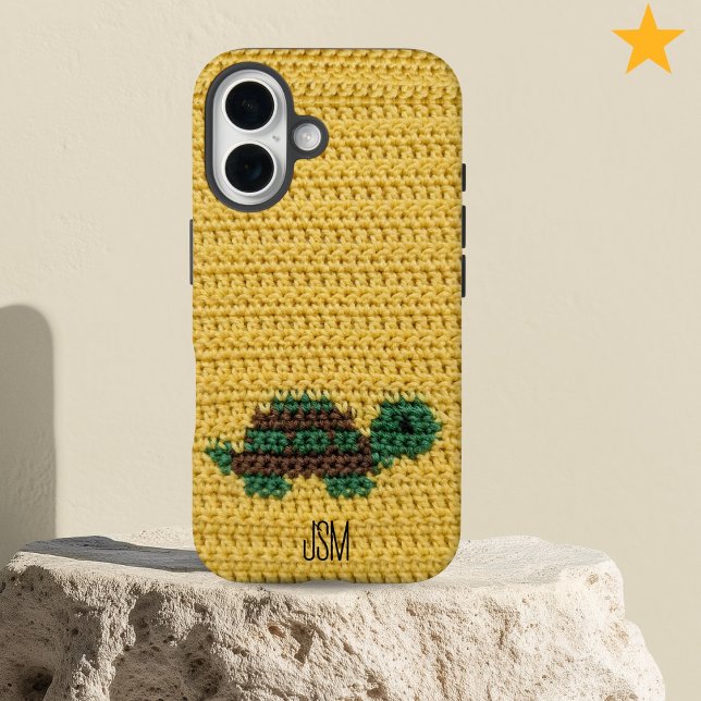 Cute Crochet Turtle Custom Initials Monogram   Case-Mate iPhone Hülle (Von Creator hochgeladen)