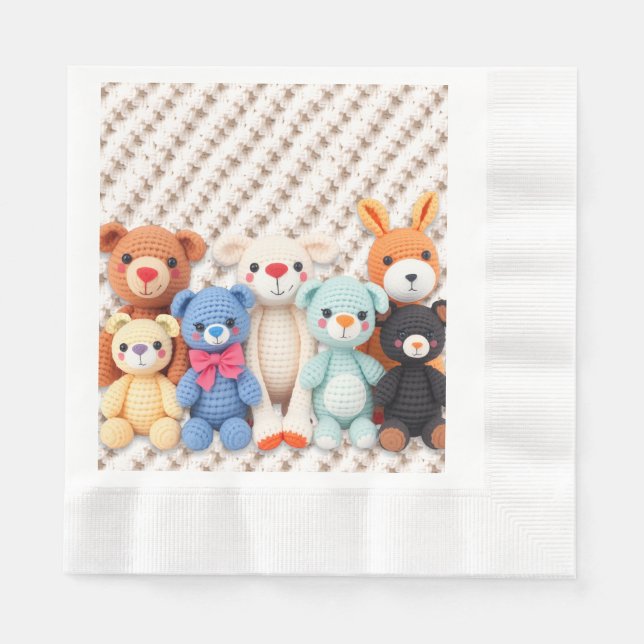Cute Crocheted Stuffed Animals Boy's Baby Shower Serviette (Vorderseite)