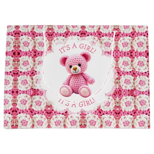 Cute Crocheted Teddy Bear Girl's Baby Shower Große Geschenktüte (Vorderseite)