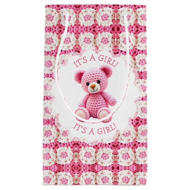 Cute Crocheted Teddy Bear Girl's Baby Shower Kleine Geschenktüte (Vorderseite)