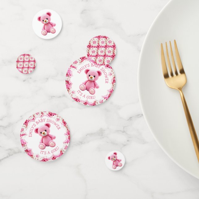Cute Crocheted Teddy Bear Girl's Baby Shower Konfetti (Gruppe)