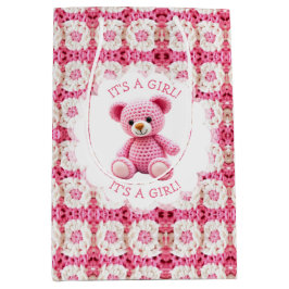 Cute Crocheted Teddy Bear Girl's Baby Shower Mittlere Geschenktüte