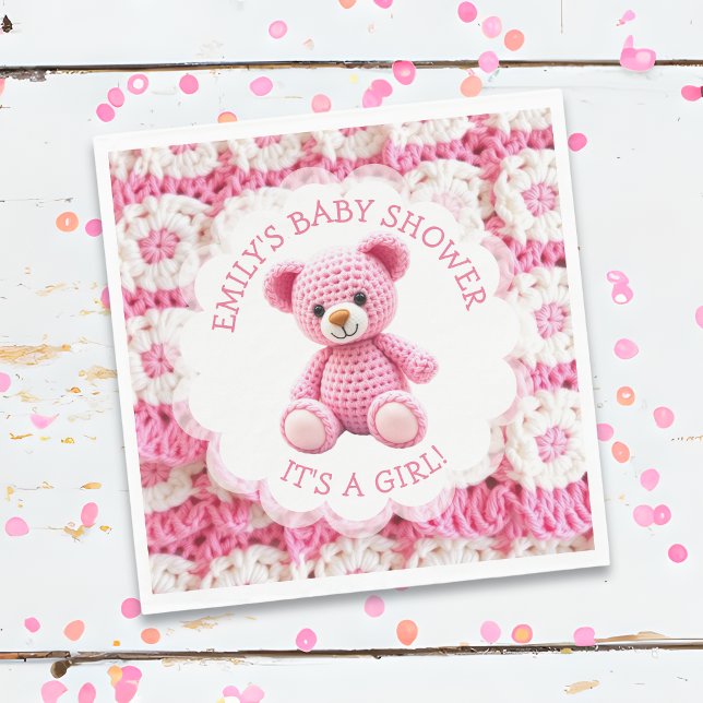 Cute Crocheted Teddy Bear Girl's Baby Shower Serviette (Von Creator hochgeladen)