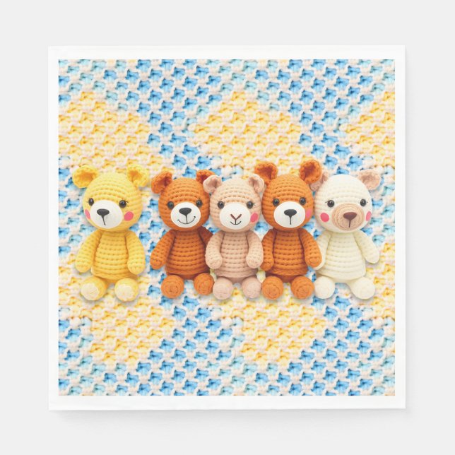 Cute Crocheted Teddy Bears Boy's Baby Shower Serviette (Vorderseite)