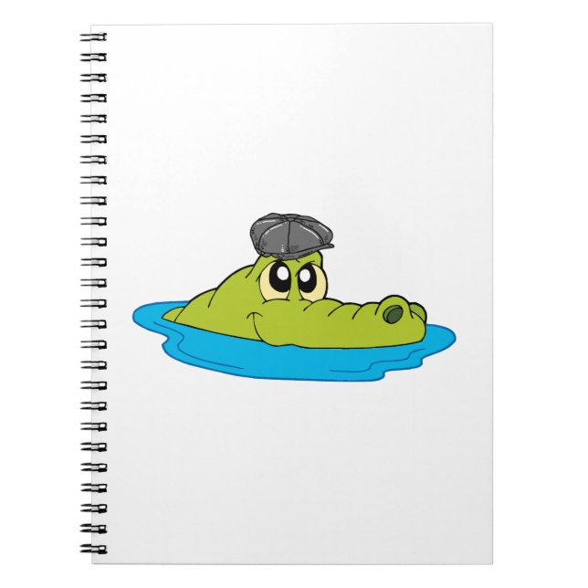 Cute Crocodile with Newsboy Cap - Funny Cartoon Notizblock (Vorderseite)