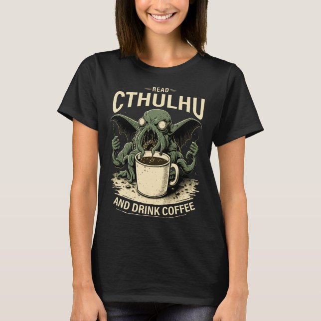 Cute Cthulhu and Coffee T-Shirt (Vorderseite)
