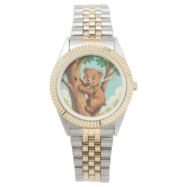 Cute cub bear climbing a tree armbanduhr (Vorderseite)