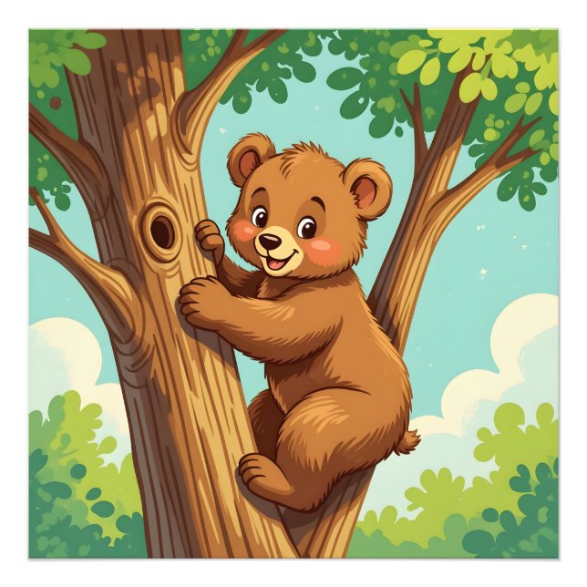 Cute cub bear climbing a tree fotodruck (Vorne)