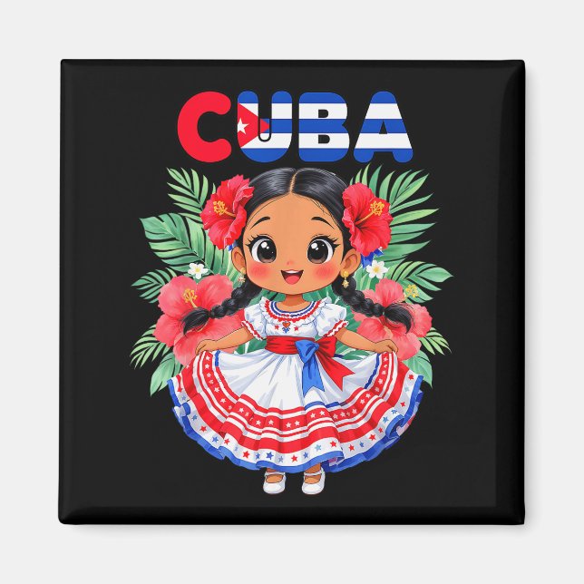 Cute Cuba Cuban Girl Traditional Dress Trocal Flow Magnet (Vorne)
