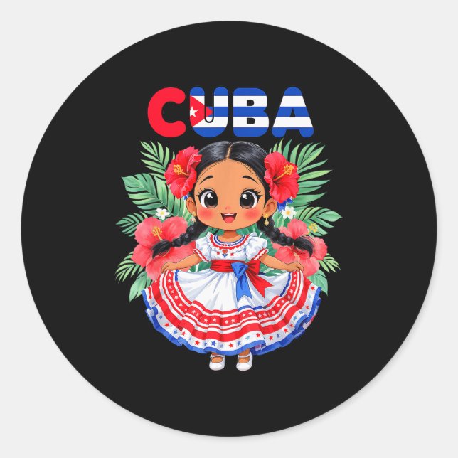Cute Cuba Cuban Girl Traditional Dress Trocal Flow Runder Aufkleber (Vorderseite)