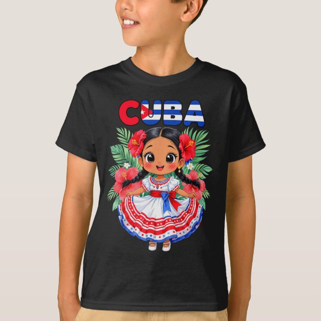Cute Cuba Cuban Girl Traditional Dress Trocal Flow T-Shirt (Vorderseite)