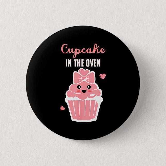 Cute Cupcake In The Oven Gender Reveal Baby Girl  Button (Vorderseite)
