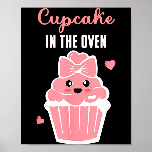 Cute Cupcake In The Oven Gender Reveal Baby Girl  Poster (Vorne)