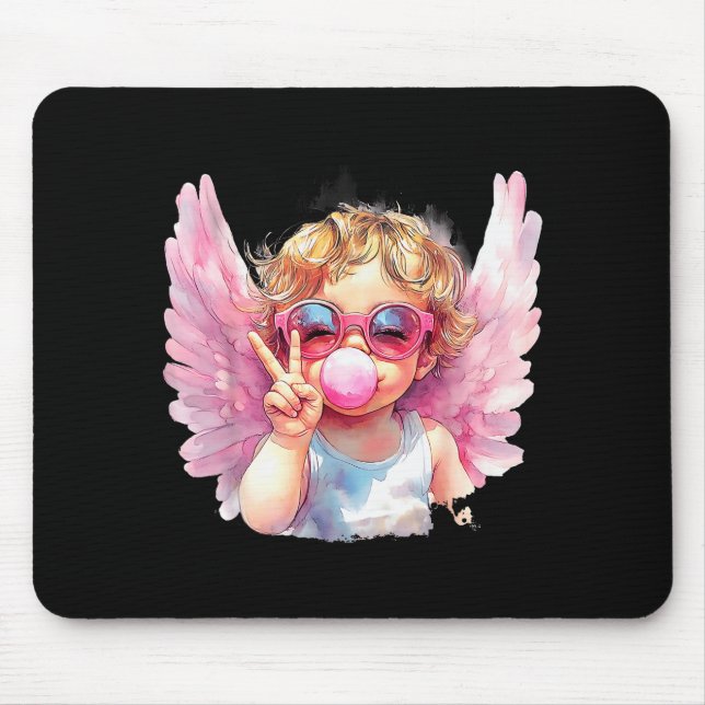 Cute Cupid Blowing Bubble Gum Sungles Valentines D Mousepad (Vorne)