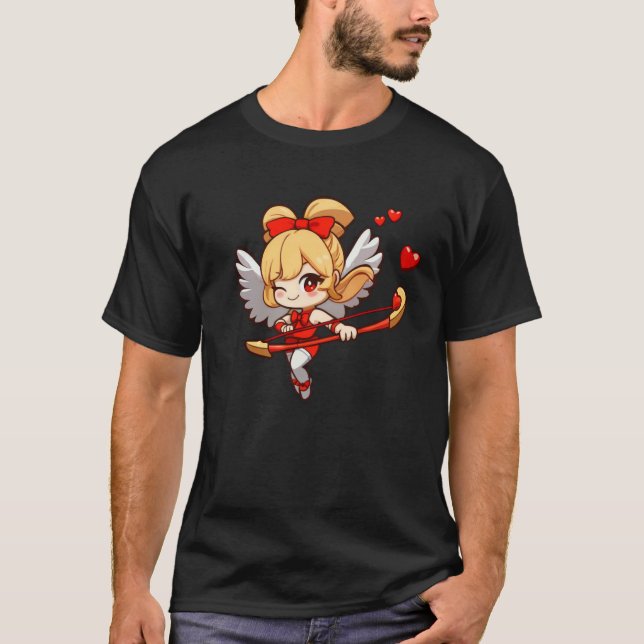 Cute Cupid Heart Valentine's Day Matching Couple T-Shirt (Vorderseite)