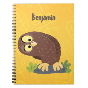 Cute curious funny brown owl cartoon illustration notizblock