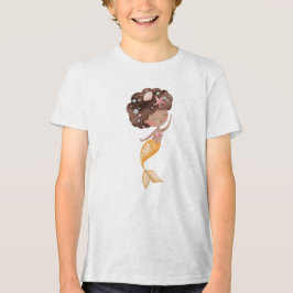 Cute Curly Hair Mermaid with Golden Tail Tri-Blend Shirt