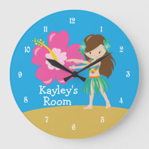 Cute Custom Beach Hula Girl Große Wanduhr