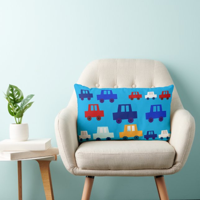 Cute Custom Blue Little Cars Boy's Throw Lendenkissen (Stuhl )