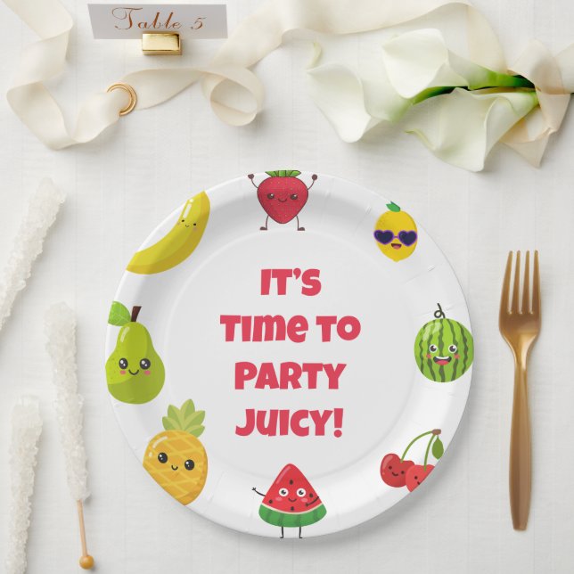 Cute Custom Funny Fruit Kid Birthday Party  Plates Pappteller (Hochzeit)