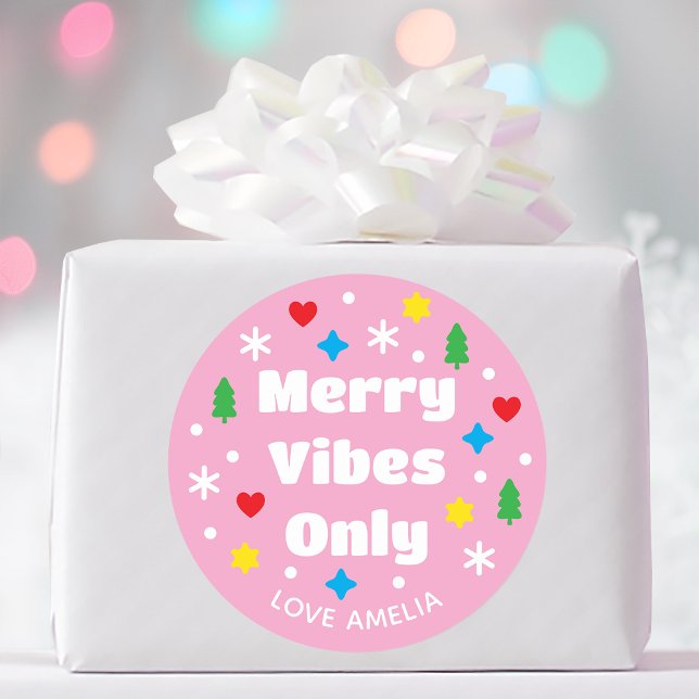 Cute Custom Name Holiday Retro Pink Christmas Runder Aufkleber (Von Creator hochgeladen)