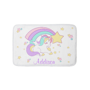 Cute Custom Personalized Magical Rainbow Unicorn Badematte