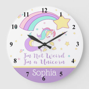 Cute Custom Personalized Magical Rainbow Unicorn Große Wanduhr