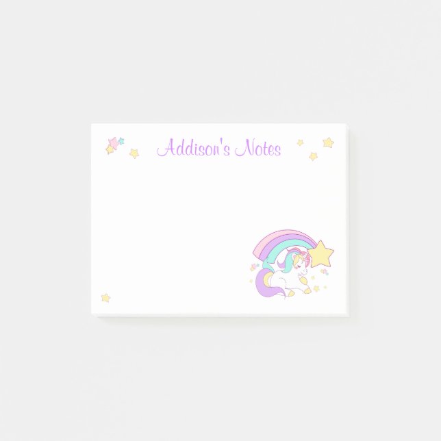 Cute Custom Personalized Magical Rainbow Unicorn Post-it Klebezettel (Vorderseite)