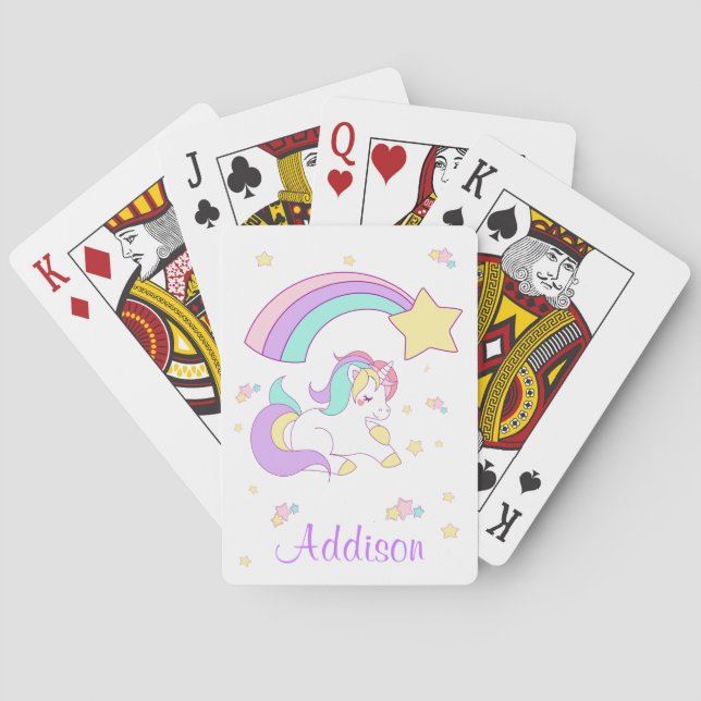 Cute Custom Personalized Magical Rainbow Unicorn Spielkarten (Rückseite)