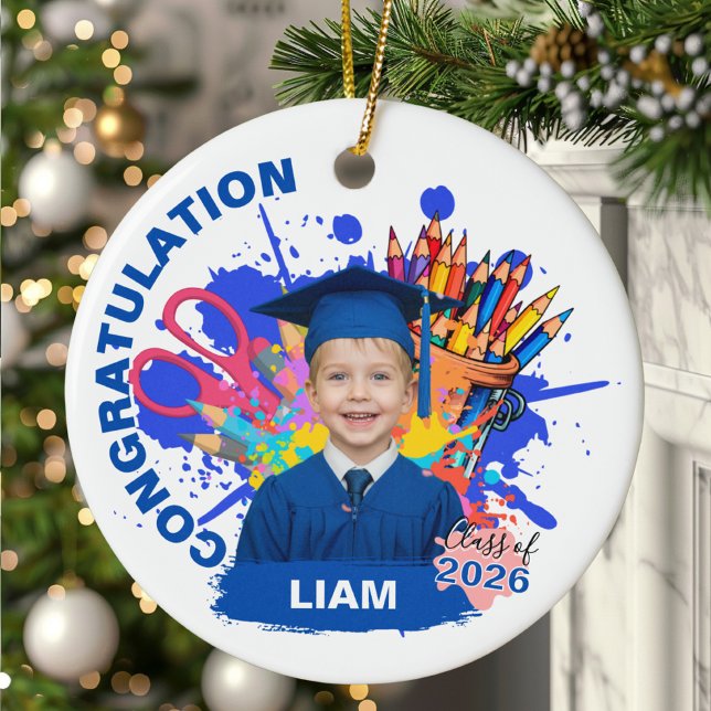 Cute Custom Photo Kindergarten Graduation Keramik Ornament (Von Creator hochgeladen)
