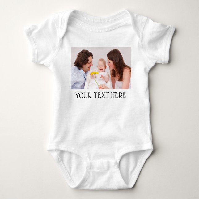 Cute Custom Photo & Name Text White Baby Strampler (Vorderseite)