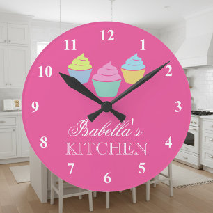 Cute custom pink cupcake kitchen wall clock runde wanduhr
